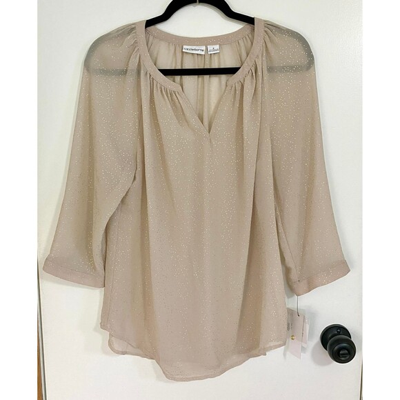 Liz Claiborne Tops - NWT Liz Claiborne Gold Shimmer Blouse Size M | Top 3/4 Sleeve